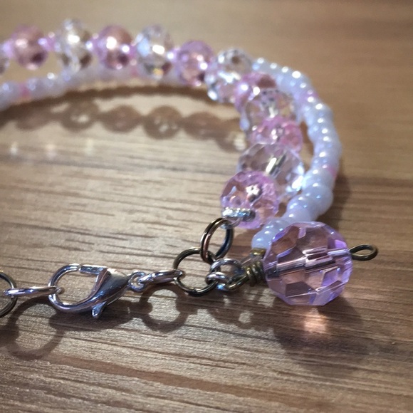 Pink and White Ladies Beaded Bracelet, Double Strand Ladies Beaded Bracelet - Picture 4 of 8